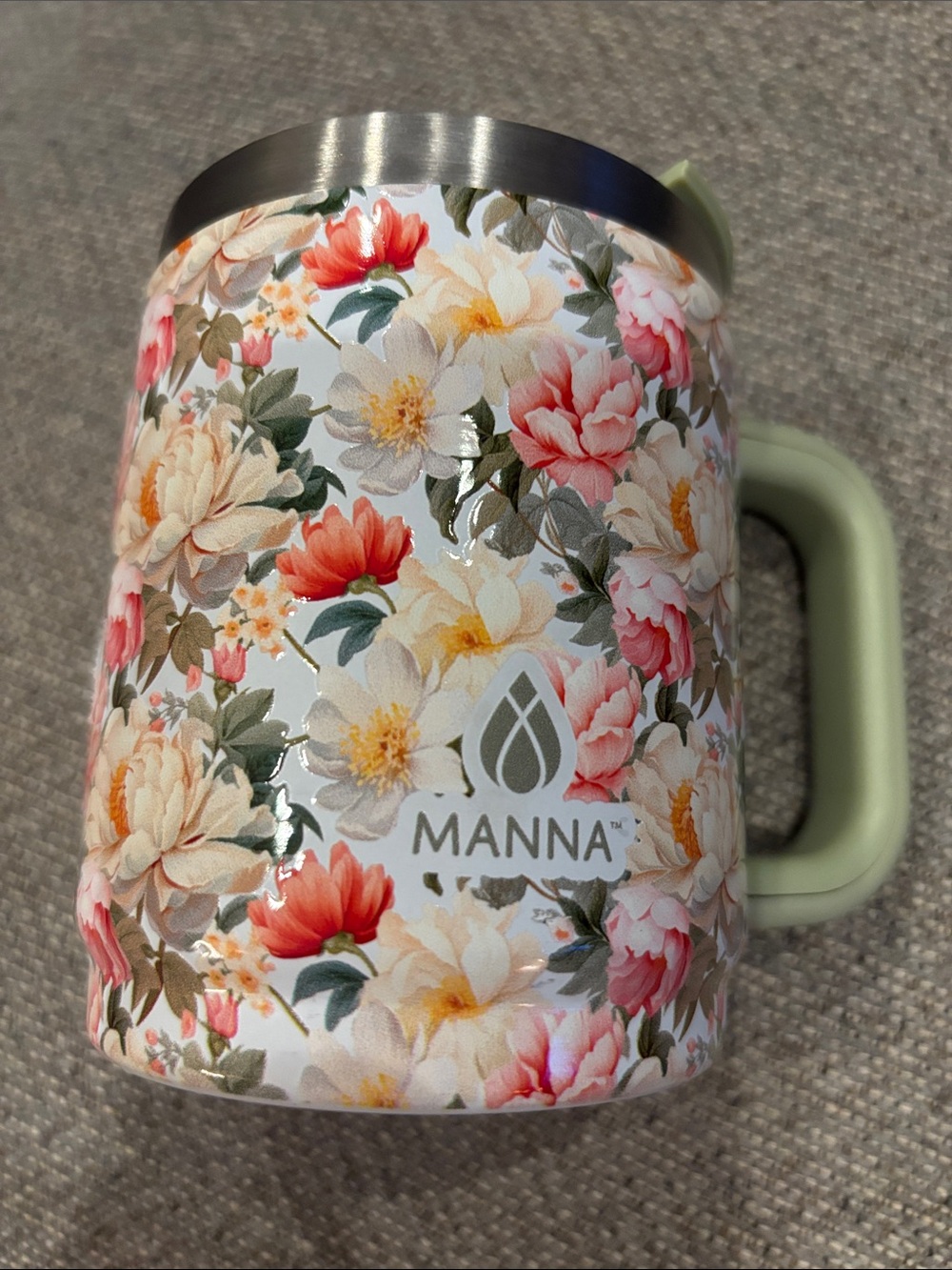 Manna Floral Travel Mug with Pink, Cream & Green Accents